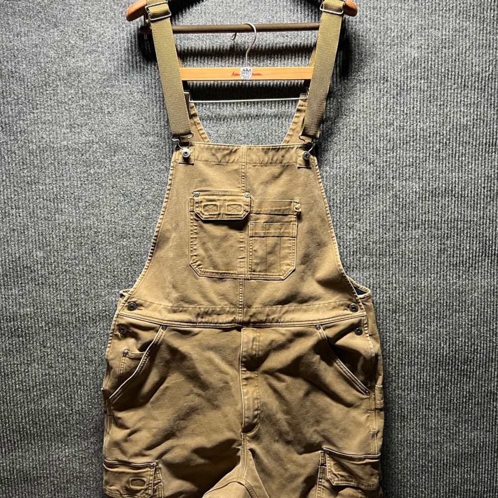 Duluth Trading Co Overalls Mens 38x32 Brown Fleece Lined Double Knee Utility